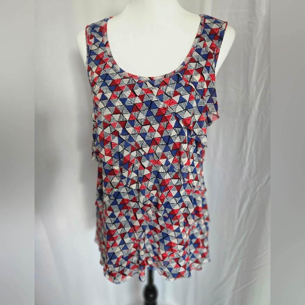 Roz & Ali Red and Blue Ruffled Tank Top